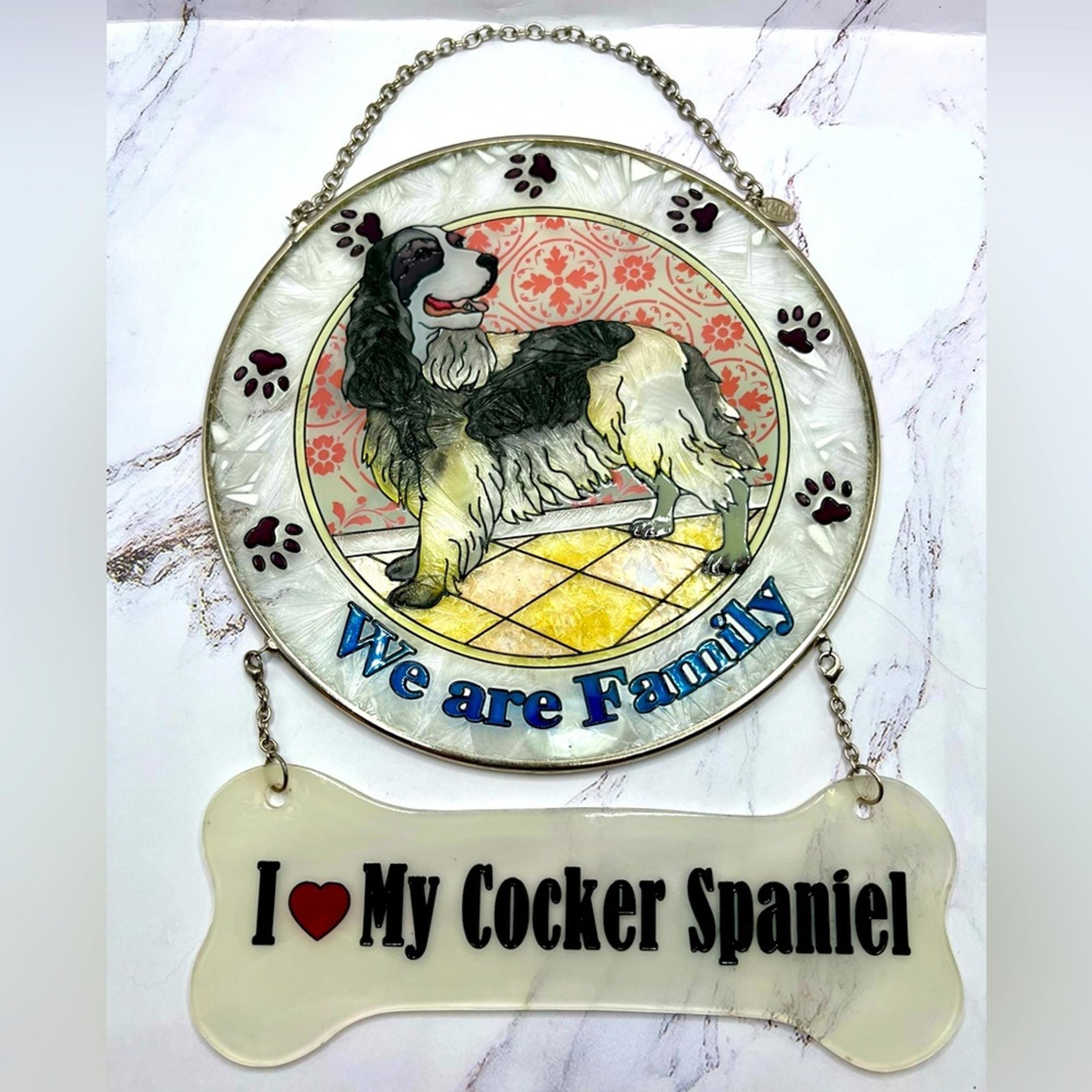 stained glass hand painted I Love my Cocker Spaniel hanging window decor - AMIA