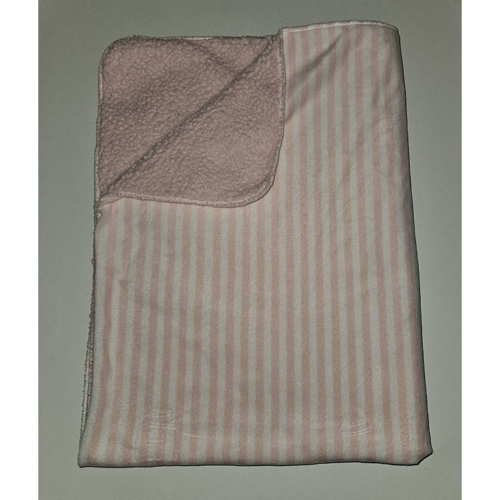 True Baby Pink White Striped Fleece Baby Blanket Lovey Girl SOFT 30x38
