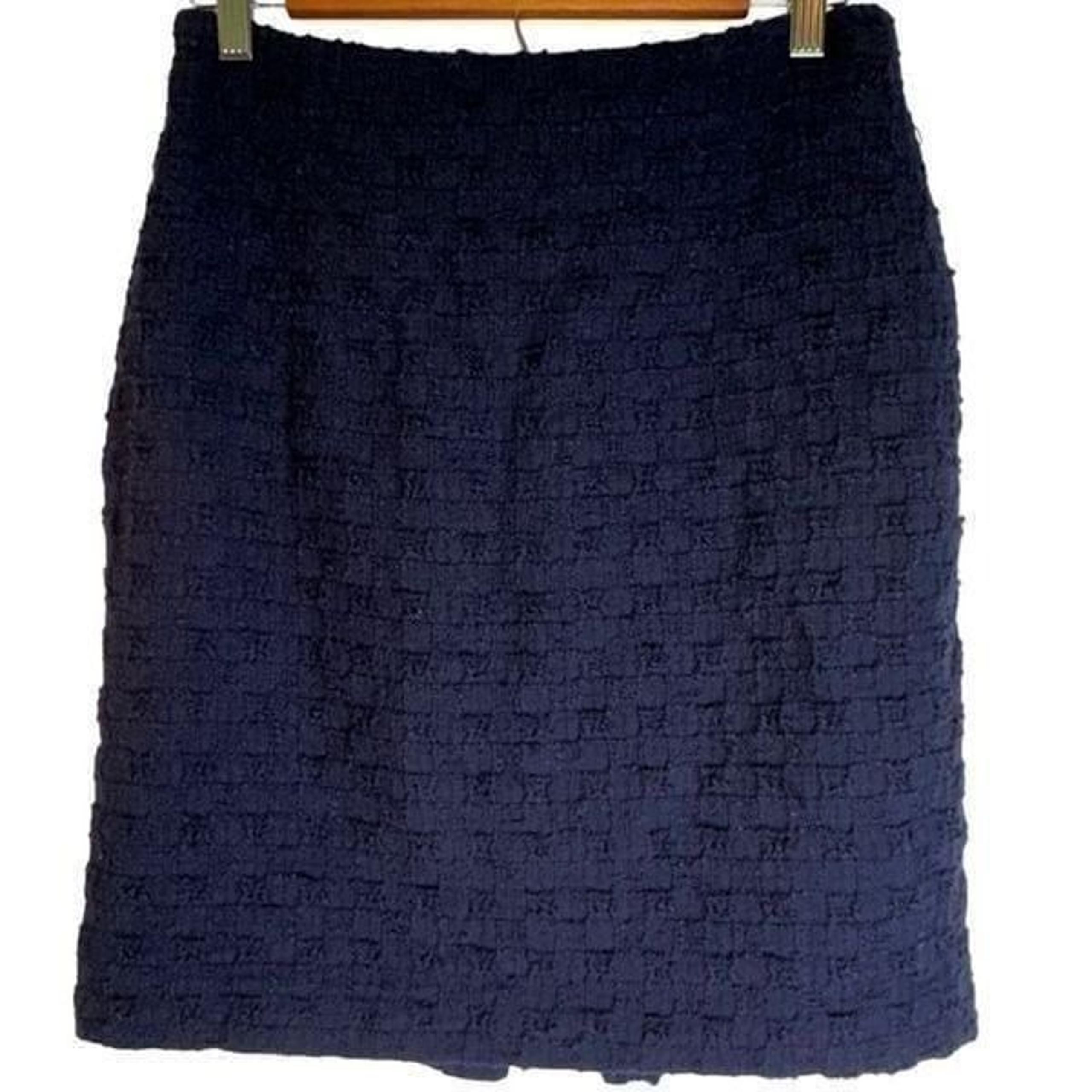 Antonio Melani Womens 6 Solid Navy Tweed Preppy Pencil Skirt