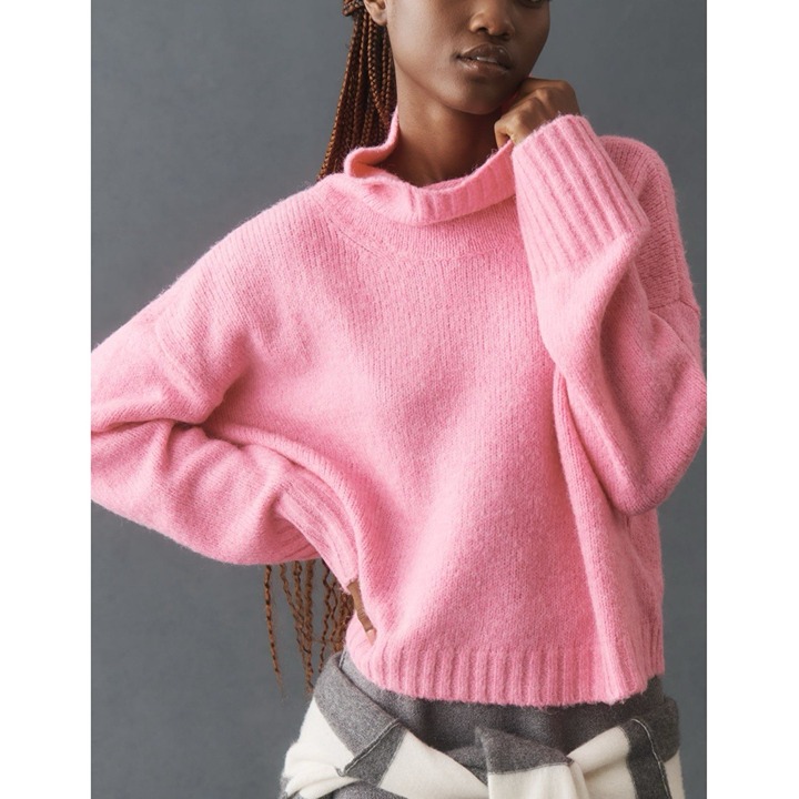 Anthropologie The Lennon Wide-Sleeve Turtleneck Sweater by Pilcro Pink Womens XL