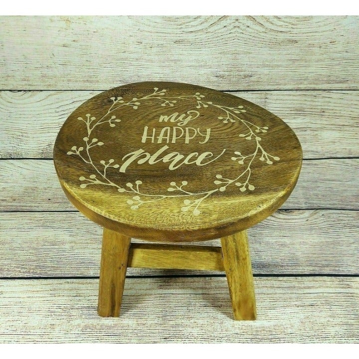 Wooden 10 Tall Round Table My Happy Place Ornate 4 legs Stand Home Room Décor
