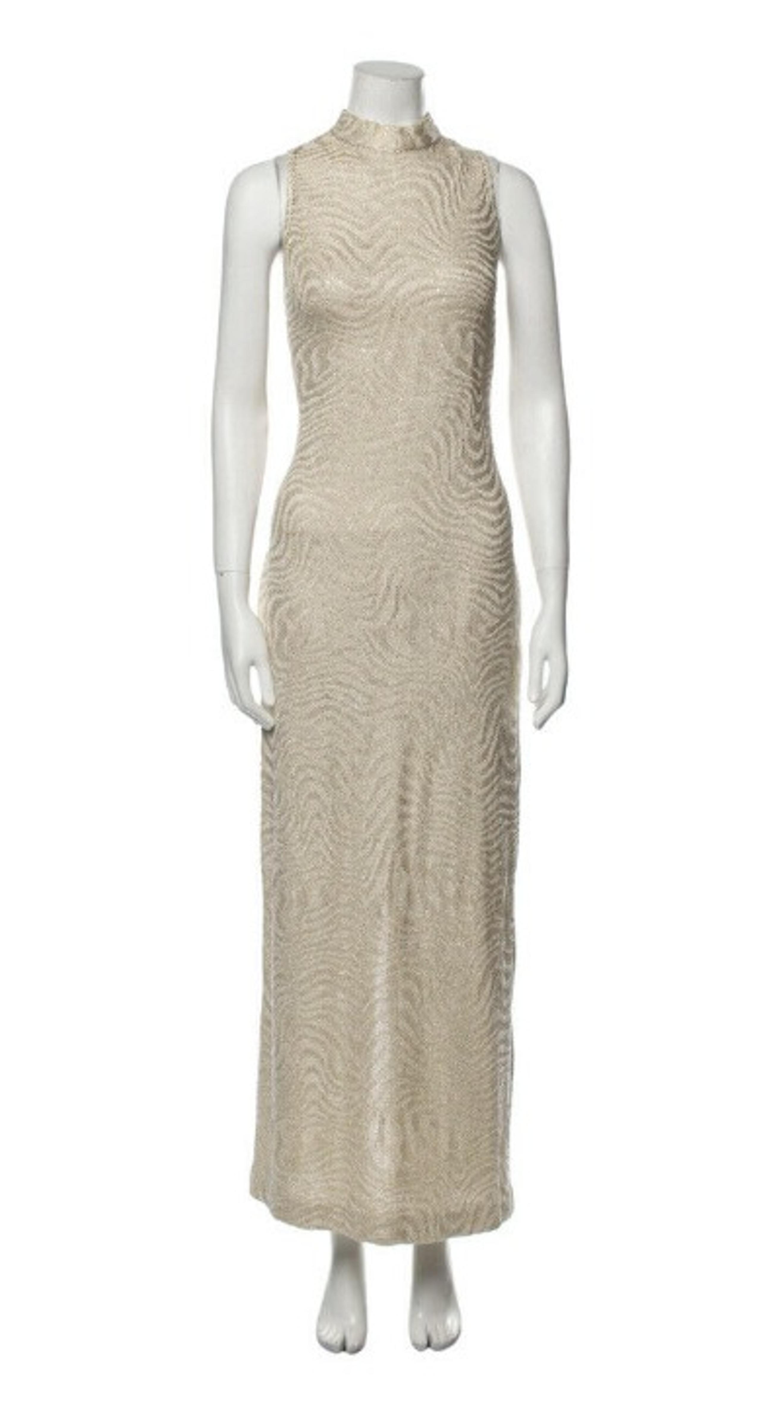 $1195 St. John Evening Zebra Imprint Cream/Gold Maxi Gown Dress Sz 2