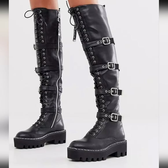 Lamoda ASOS Black High Boots Extreme Lace up Buckle Over The Knee