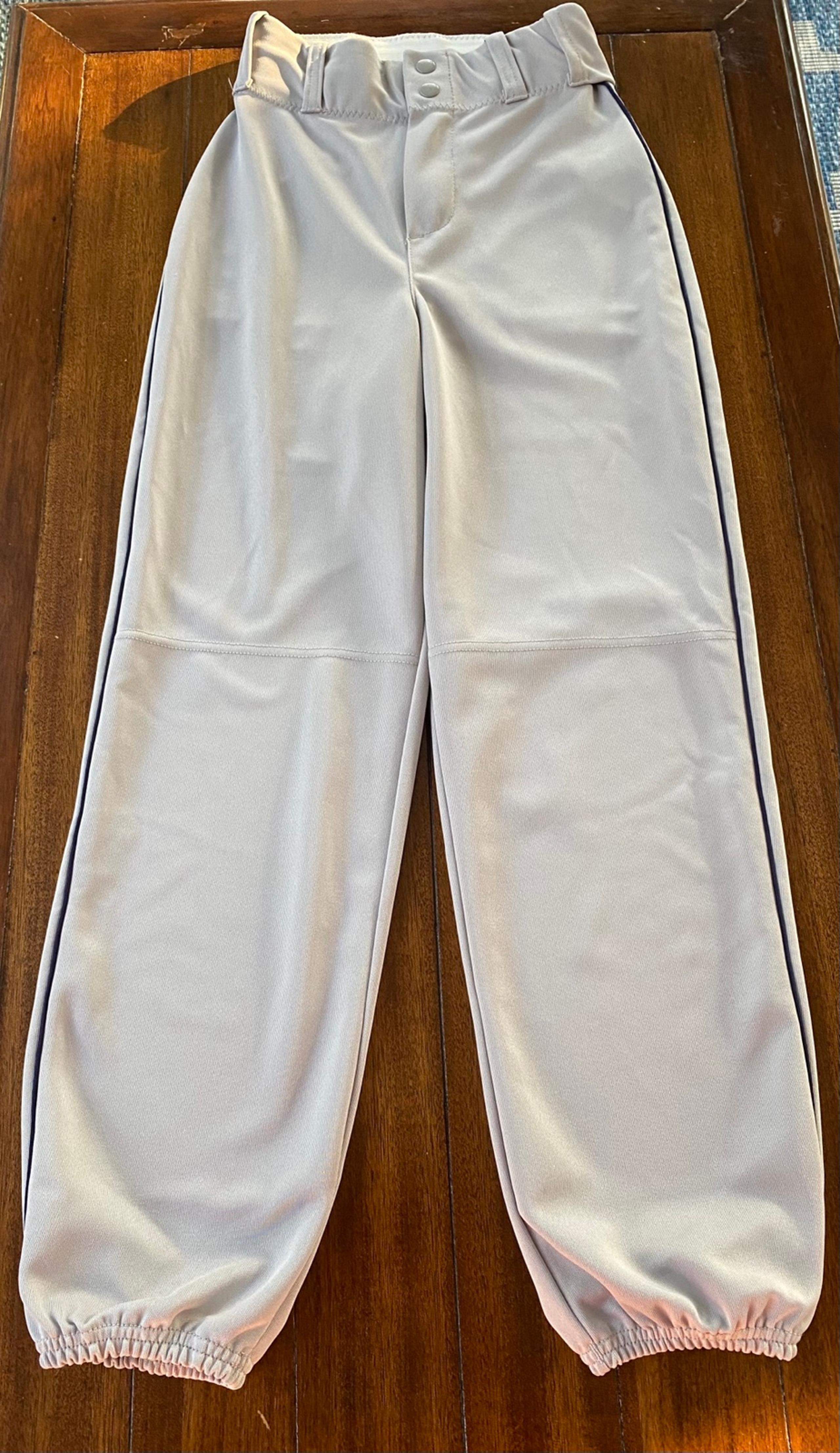 Alleson Grey Baseball Pants with Navy Stripe - Men’s Small