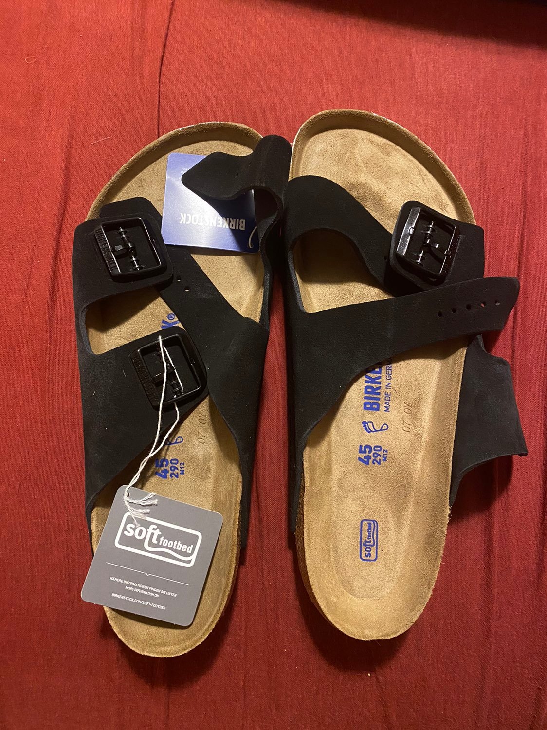 Birkenstock Arizona Soft Footbed Sandals in Black Suede