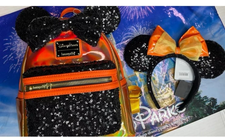Disney World Halloween Iridescent Ombré Candy Corn Loungefly & Matching Ears NEW