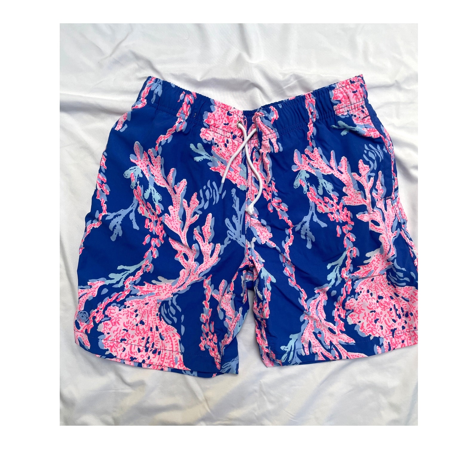 Lilly Pulitzer Boys Junior Capri Swim Shorts Trunks Borealis Blue Coral XL 12-14