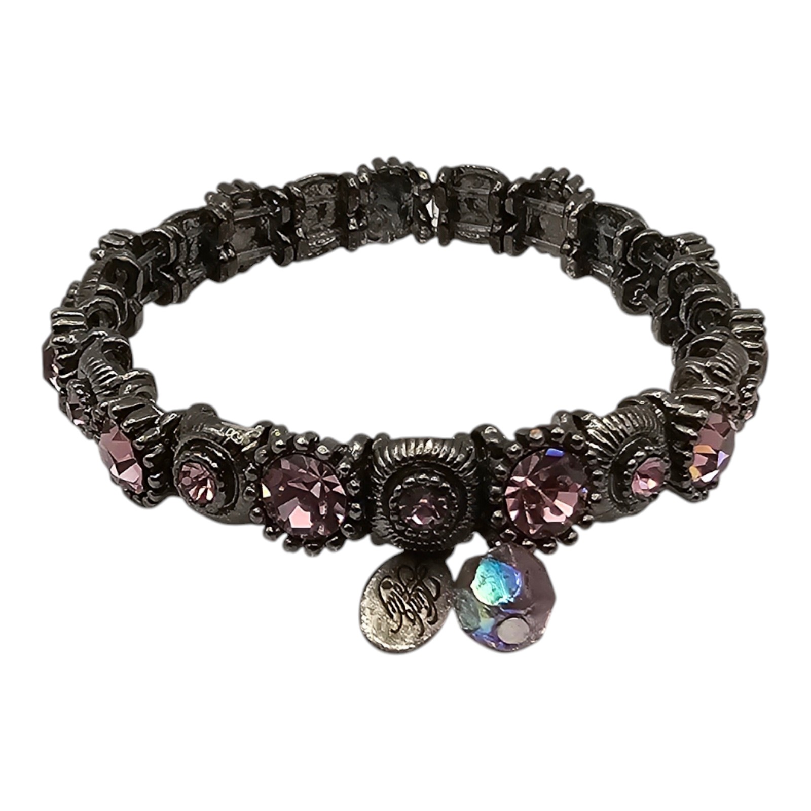 Kirks Folly Pink Faceted Rhinestones Stretch Silvertone Bracelet