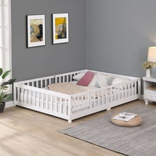 Full Size Kids Bed with Door | Solid Wood Platform Bed Frame