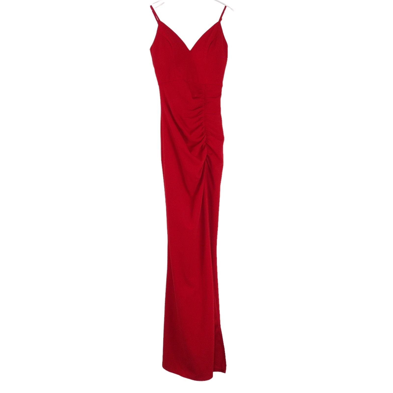 David's Bridal Emerald Sundae Red Crepe Spaghetti Strap Gown With Ruching Small