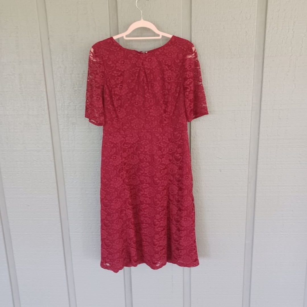 Talbots Women Lace Dress Size 8 Wedding Guest Feminine In Burgundy Short Sleeve