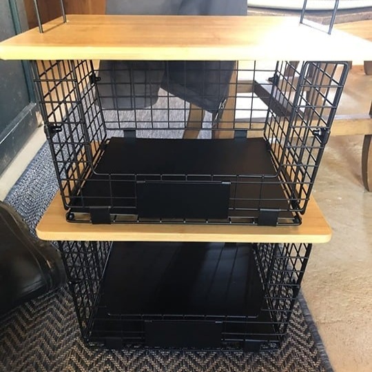 2 Set Stackable Wire Basket with Bamboo Top -Kitchen Counter, Pantry Organizati
