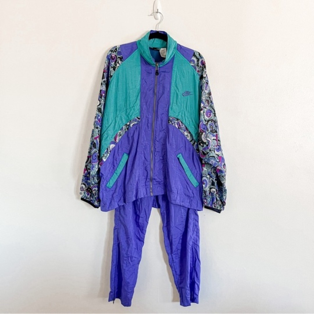 Vintage Nike 80s 90s multi-color track jacket and pants matching set Large