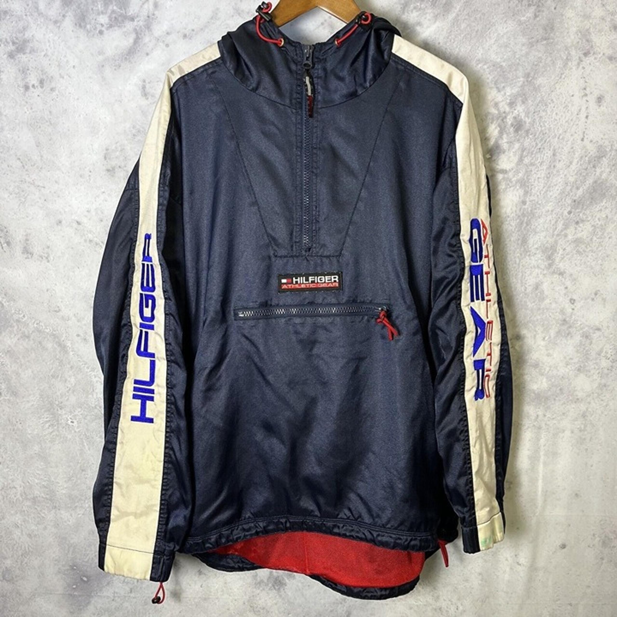 Vintage Tommy Hilfiger Athletic Gear Jacket Mens XL 1/2 Zip Hood Blue L2