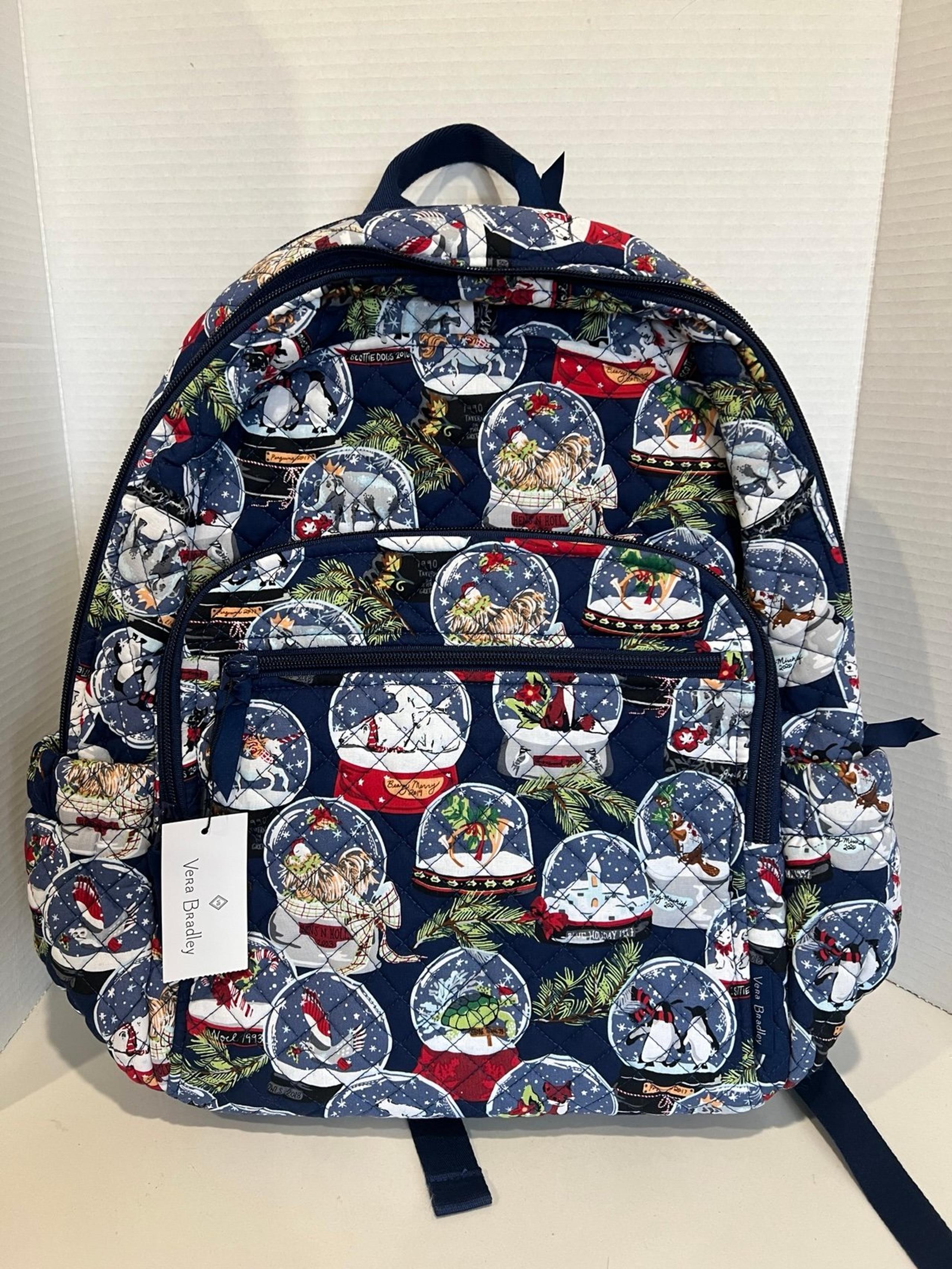 Vera Bradley Cotton Campus Large Backpack Snow Globes Multicolor NEW!