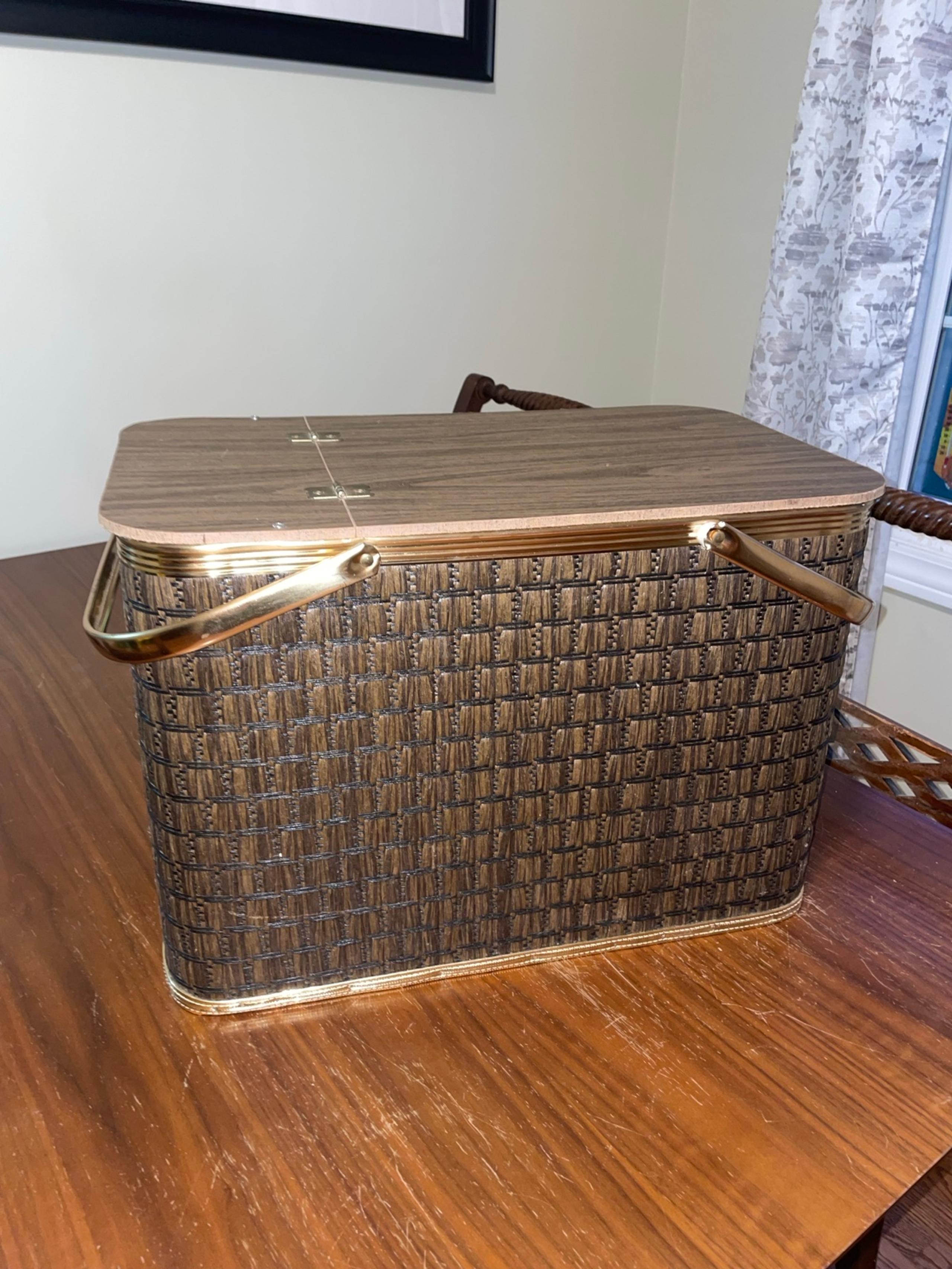Vintage Redmon Picnic Basket Wicker Wood Metal Handles
