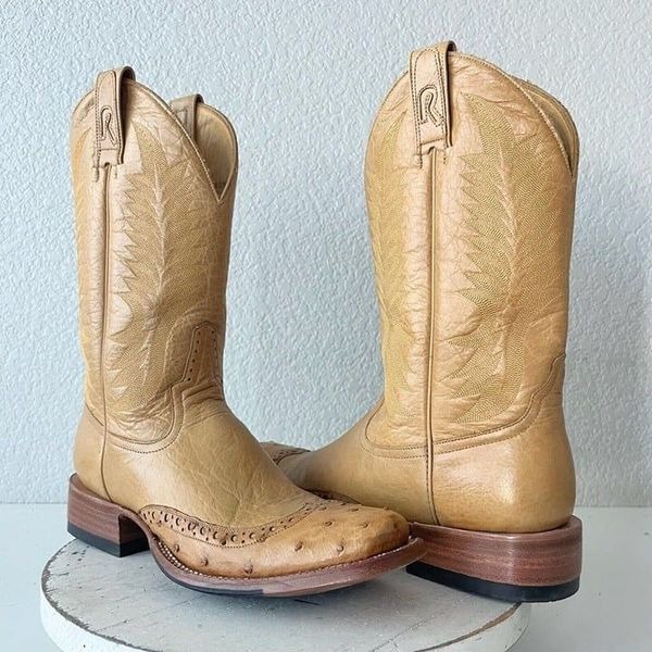Rod Patrick Mens Cowboy Boots Size 10.5B Beige CAYUSE Full Quill Ostrich Western
