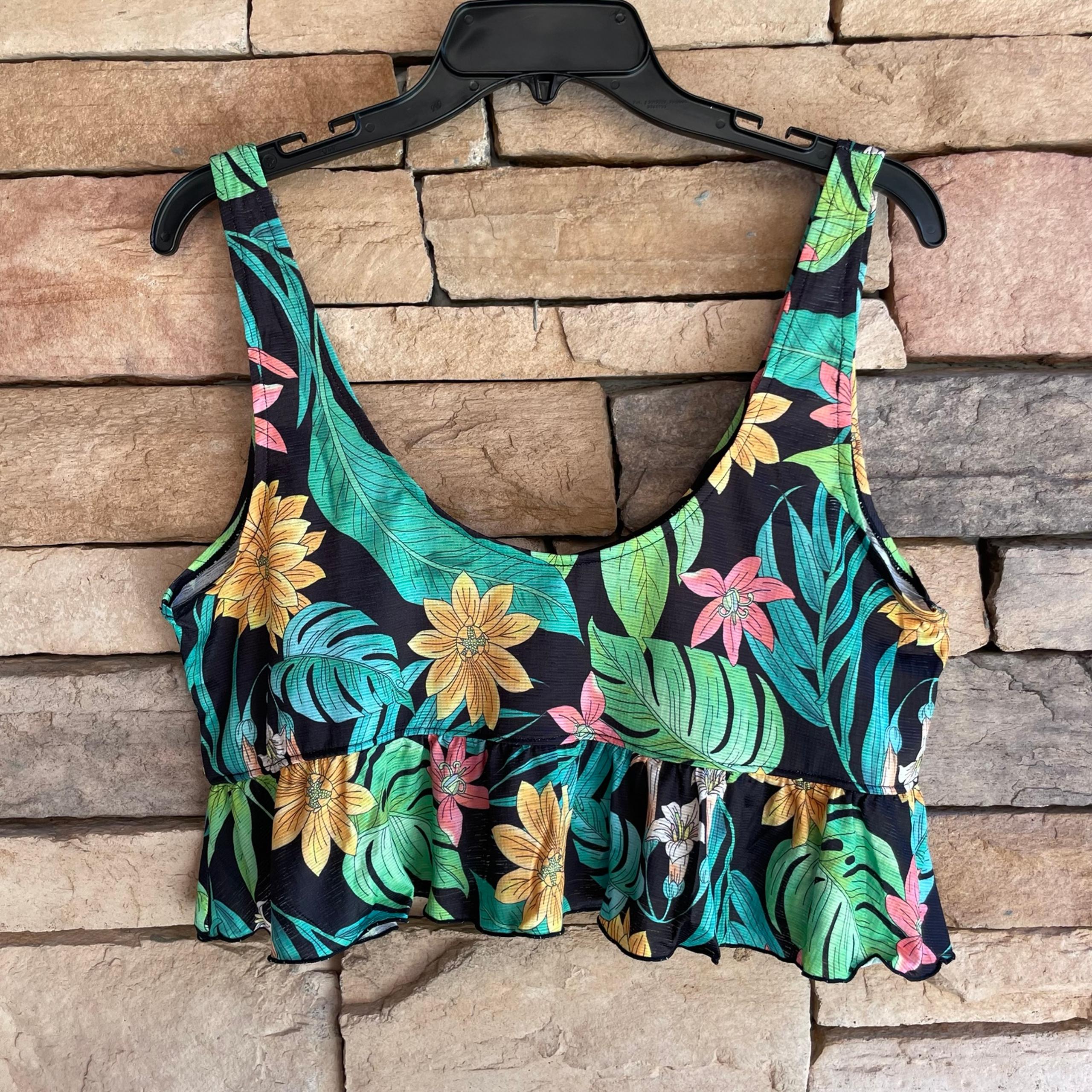 Hurley black multicolor tropical lightweight crop tank top NWT Small
