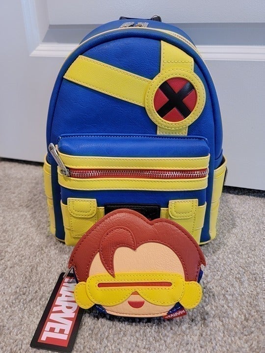 Loungefly Marvel X-Men Cyclops Backpack and Coin Purse Blue/Yellow - Brand New!!