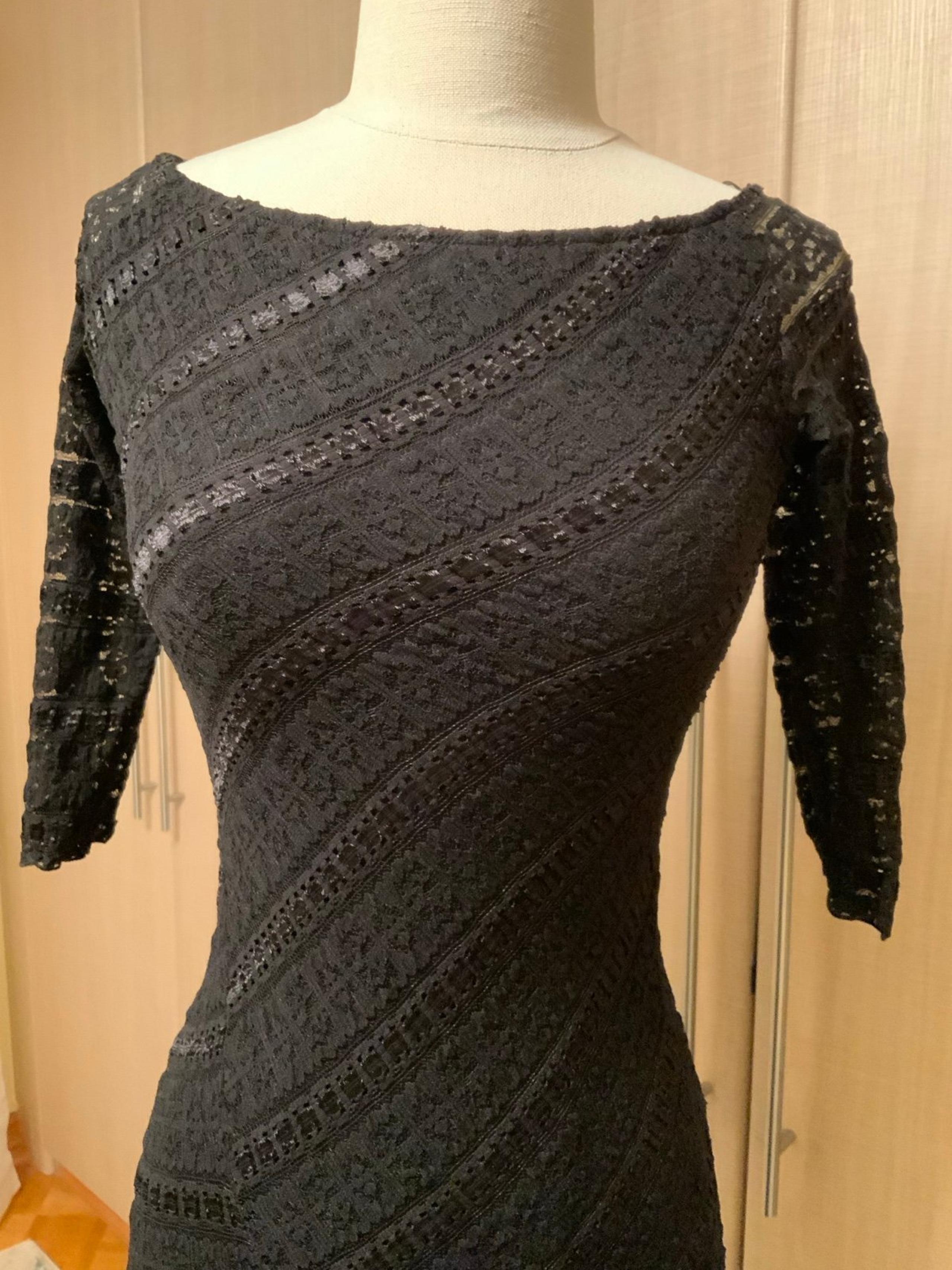 NWOT Women’s Alexia Admor Midi Black Asymmetrical Hem Crochet Dress, Sz Small