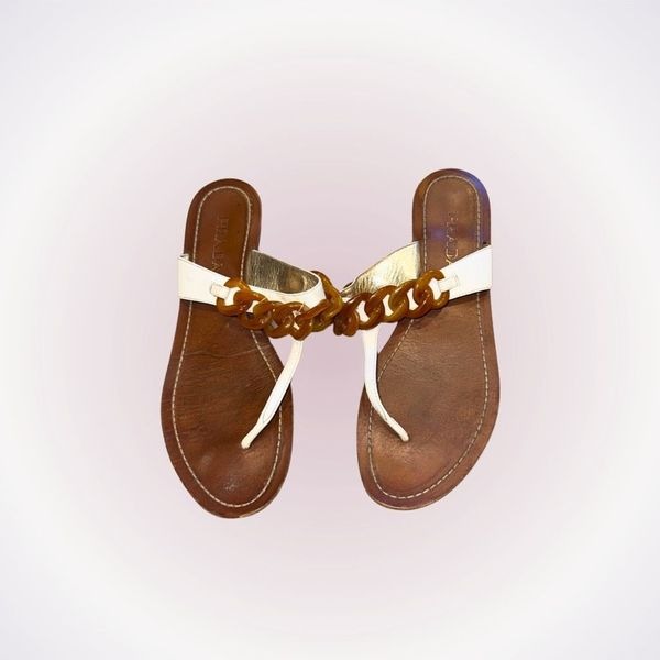 Prada white with tortoise shell chain sandals | Sz 39.5