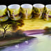 Vtg Noritake Morimura Hand Painted Swans on Pond 5 Dematasse Cups & Platter Set