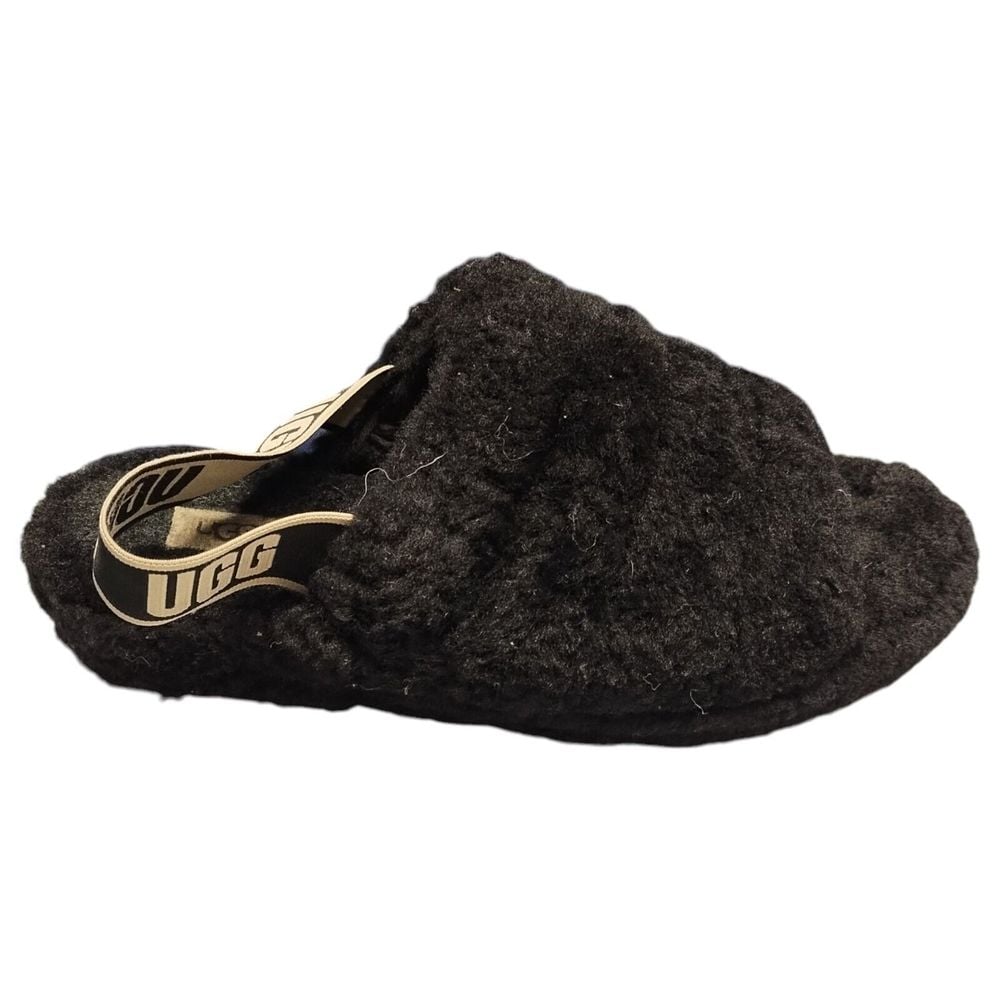 UGG Fluff Yeah Slide Slippers Women Size 9 Black Sheepskin Lined Slip On 1095119
