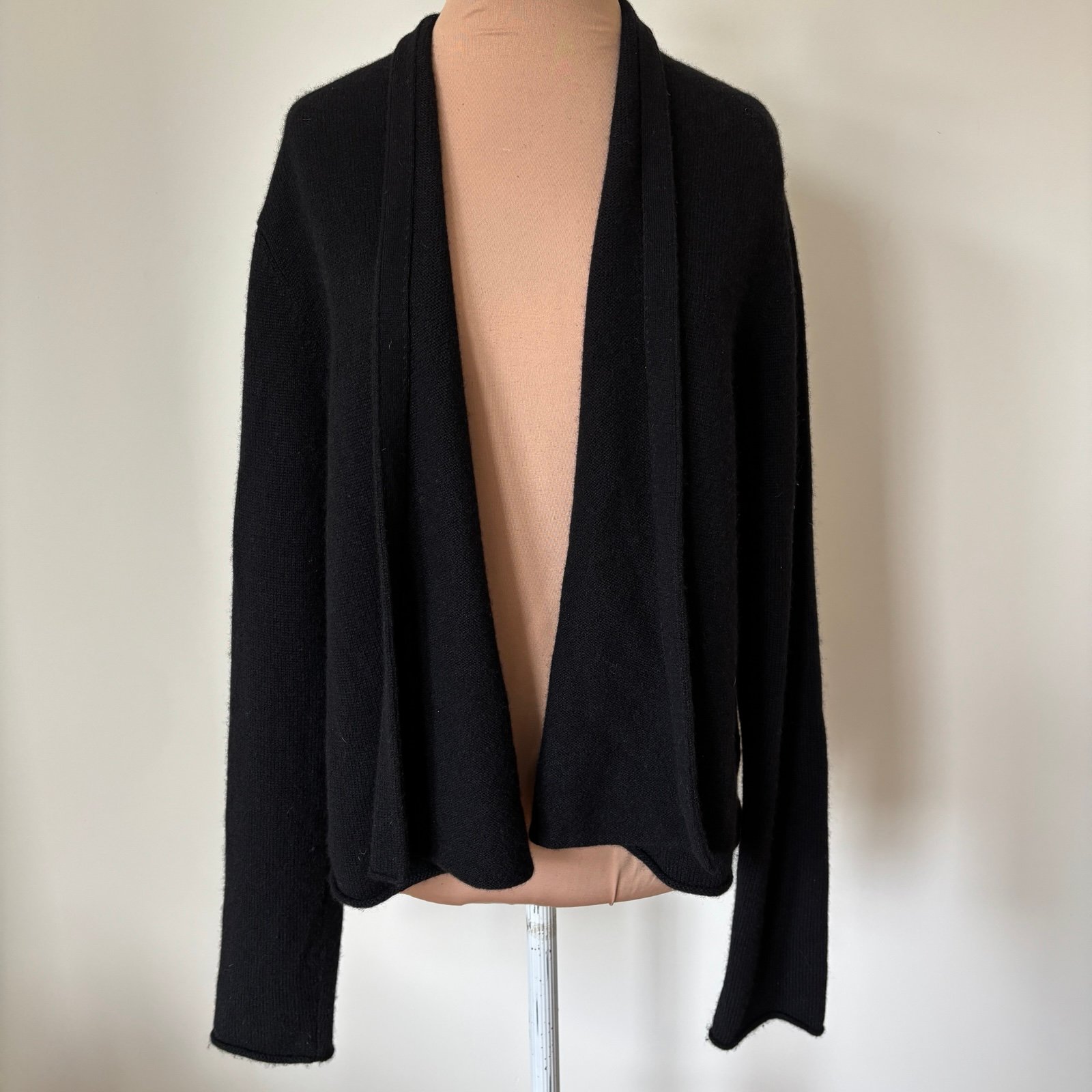 Eileen Fisher Black Open-Front Long Sleeve Cashmere Cardigan Sweater EUC Size M