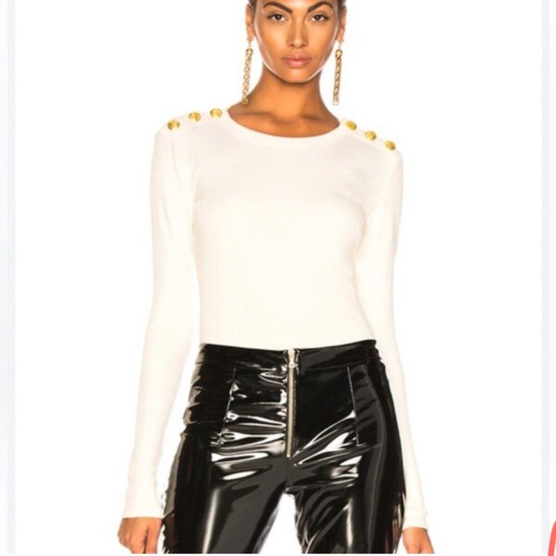 Veronica Beard Mayer Ribbed Knit Cream Long Sleeve Top M