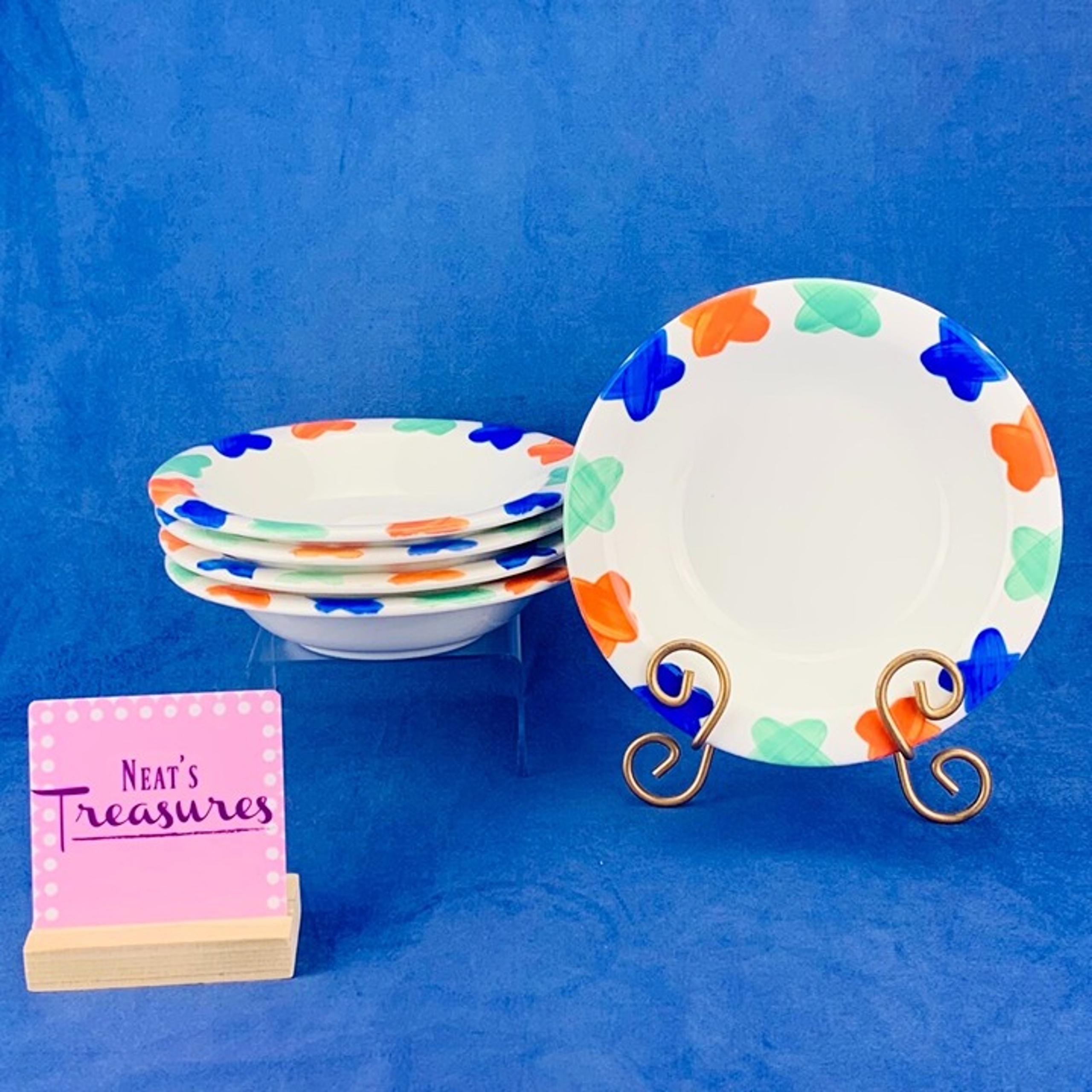 Pier 1 One Imports COLORED X Hand Painted Stoneware Italy Rim Soup Cereal Bowl 5