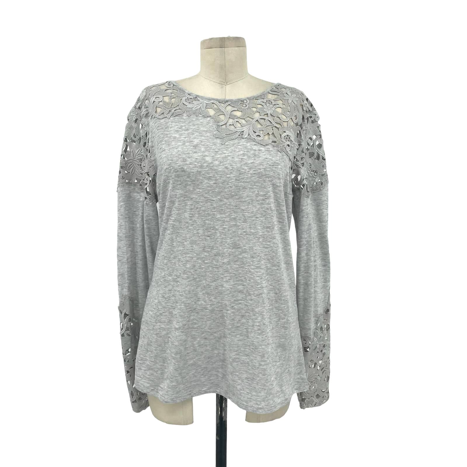 Sundance Lovelier Days Long Sleeve Crochet Tee Heather Gray Size Medium