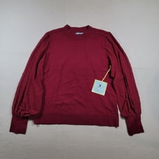 NWT CeCe Women's Mock Neck Sweater Sz Medium Deep Merlot Puff Dot Sleeve