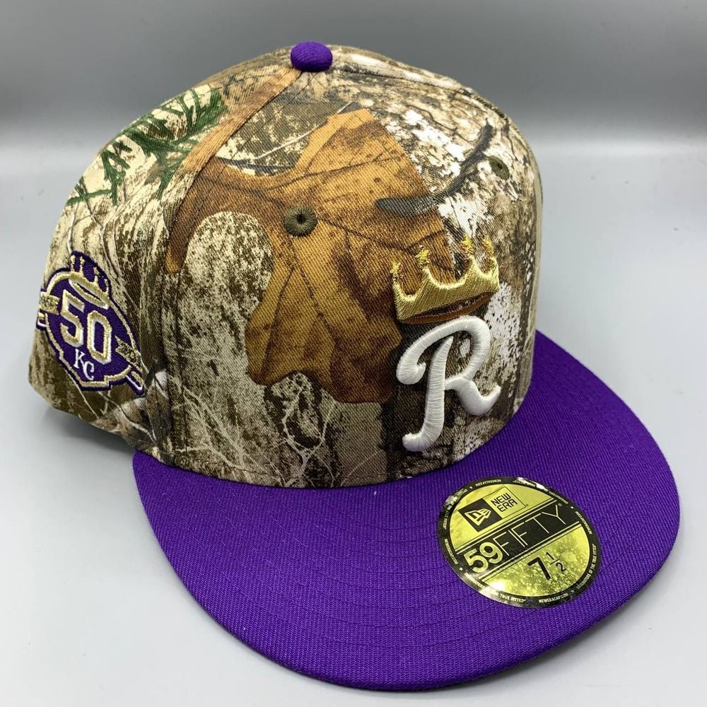 Kansas City Royals Hat Men 7 1/2 Realtree Purple 59Fifty New Era Fitted Cap