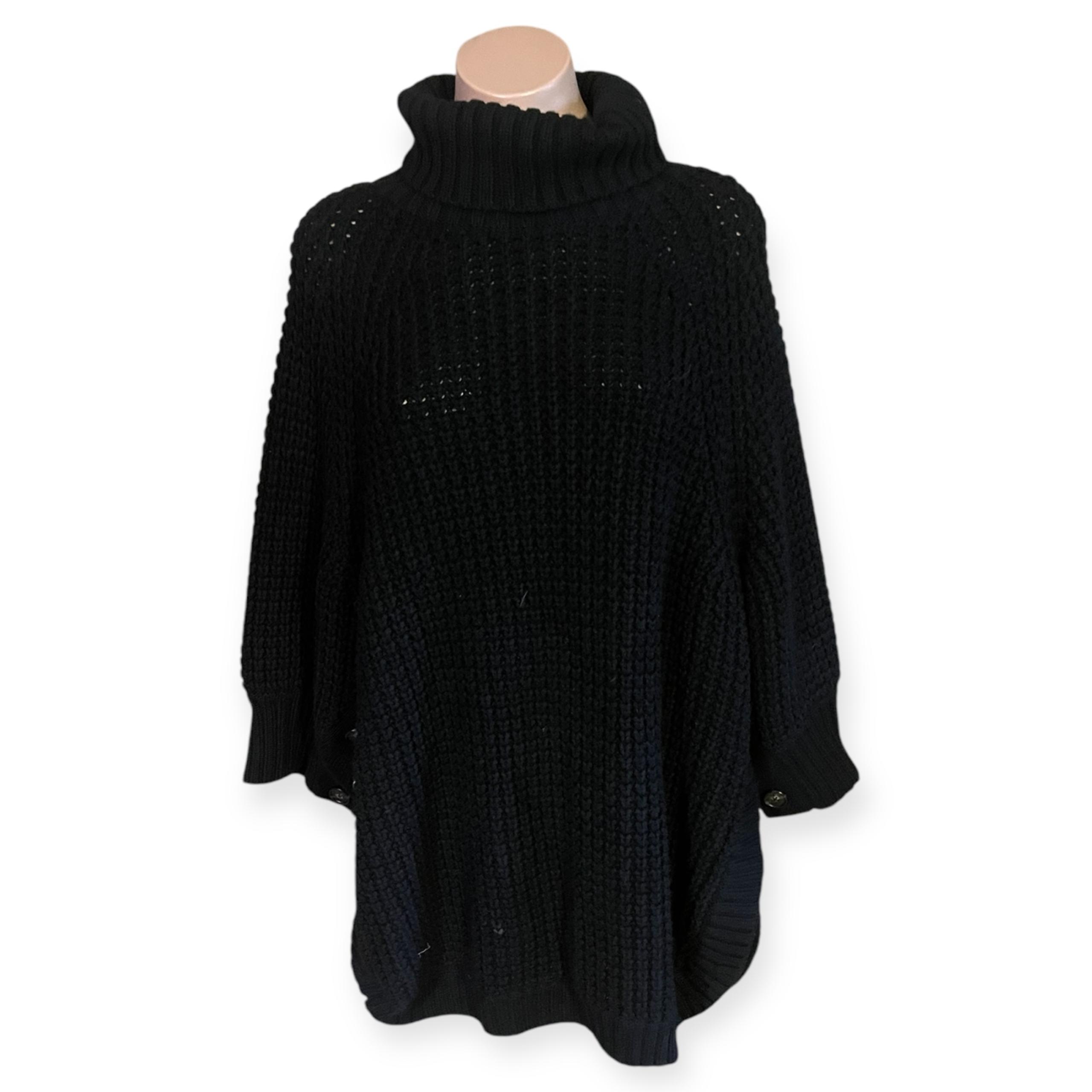 J.Crew Women’s Large Black Wool Blend Turtleneck Poncho Sweater