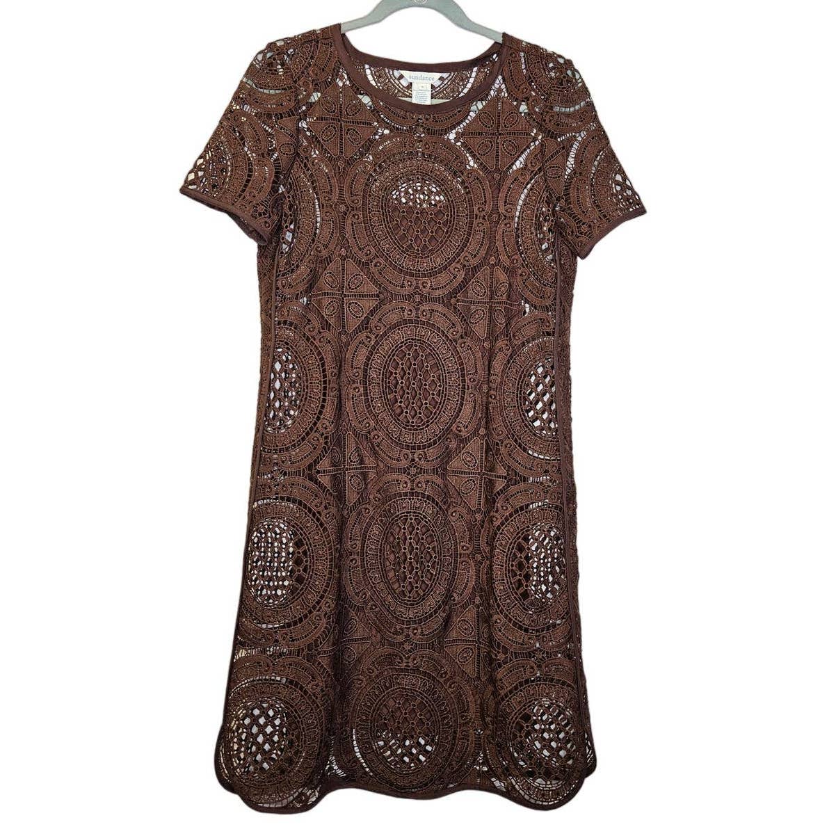 Sundance S Dark Brown Lace Applique Sheath Dress Cottage Coastal Cowgirl Boho