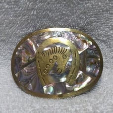 Gold Horse Horseshoe Embedded Abalone Western Cowboy Belt Buckle Great Vintage !