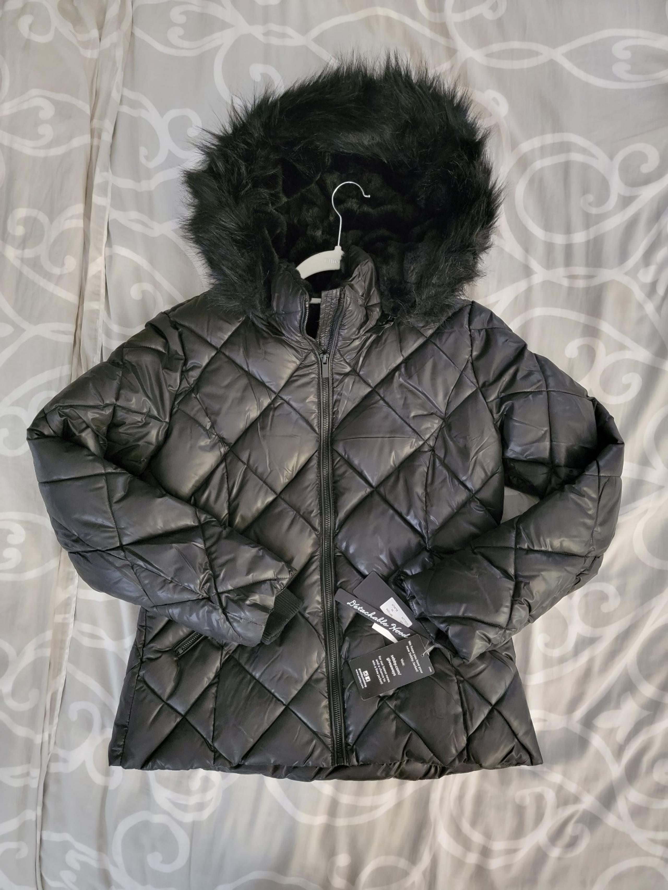 NWT Sebby Quilted Hooded Puffer Coat Jacket Black