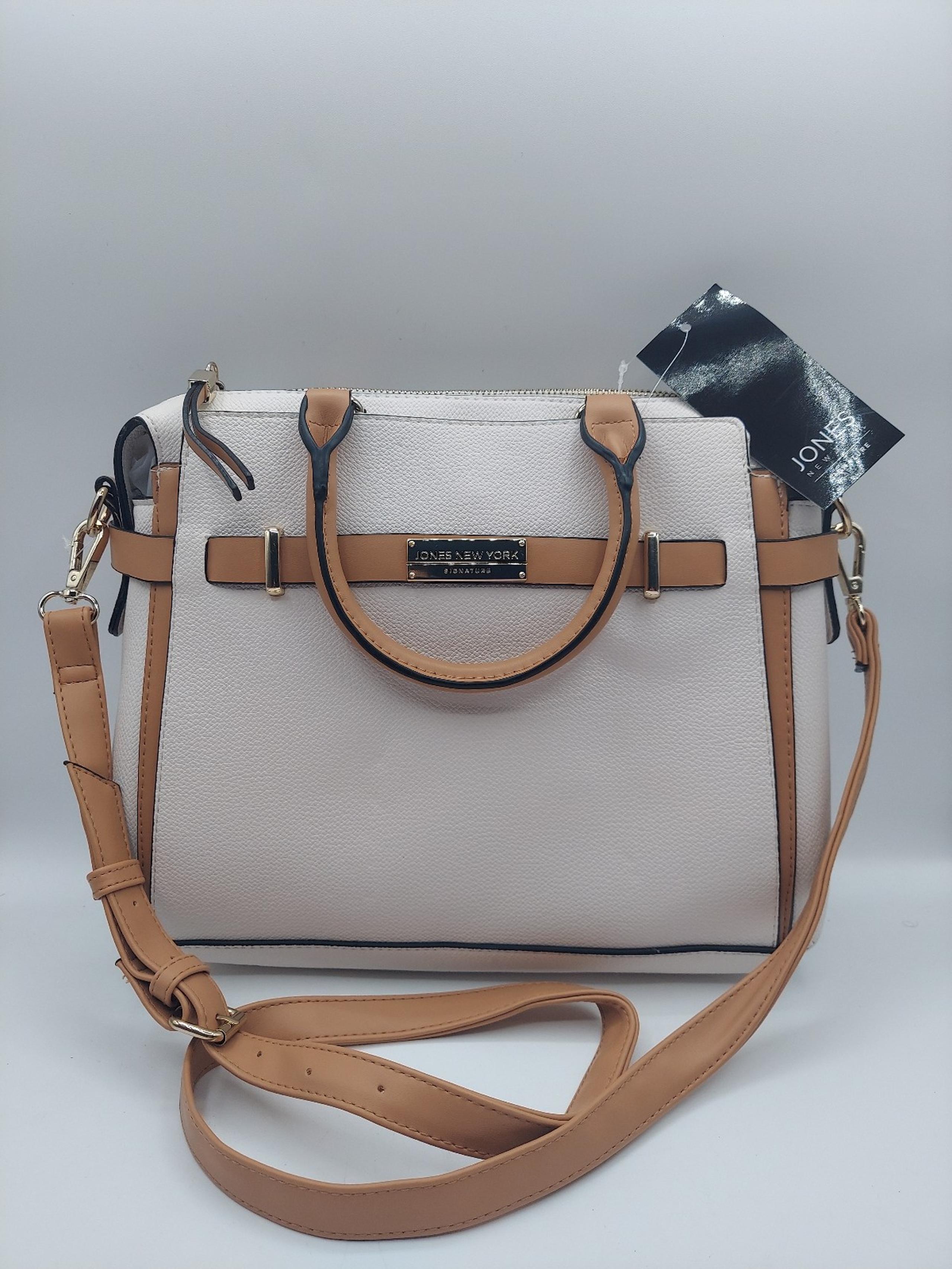 NWT Jones New York Women's GRETA Faux Leather Beige Satchel Bag.