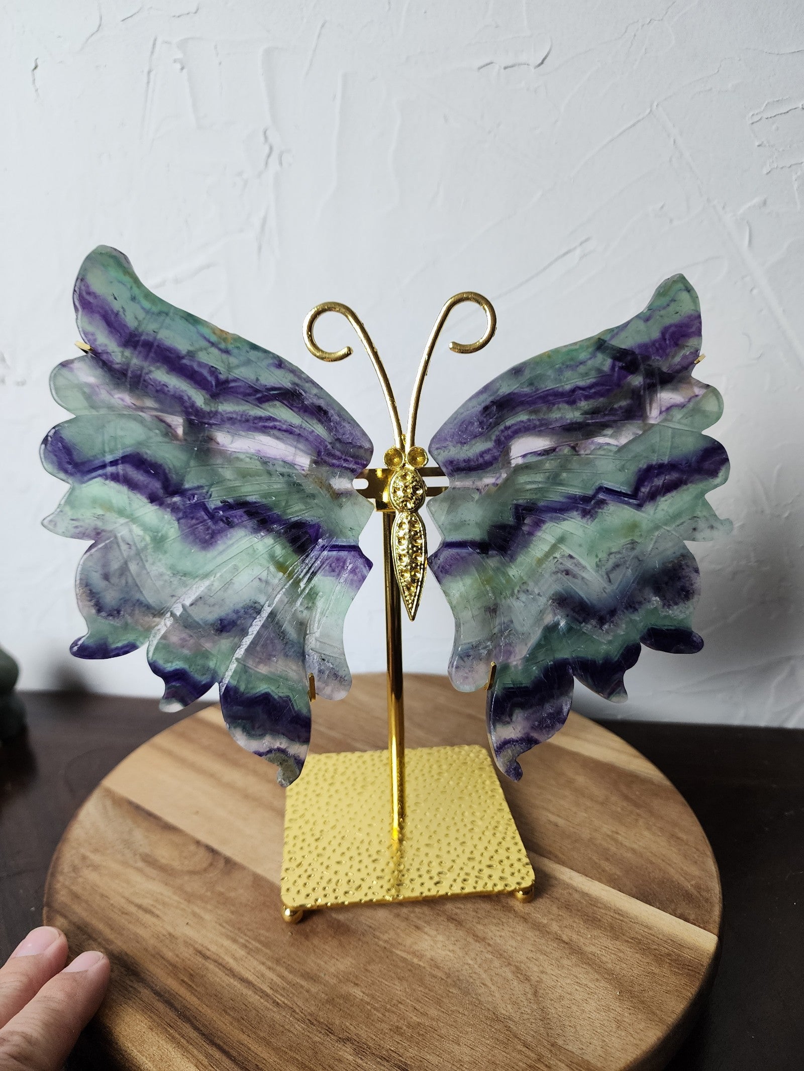 Large flourite wings with stand