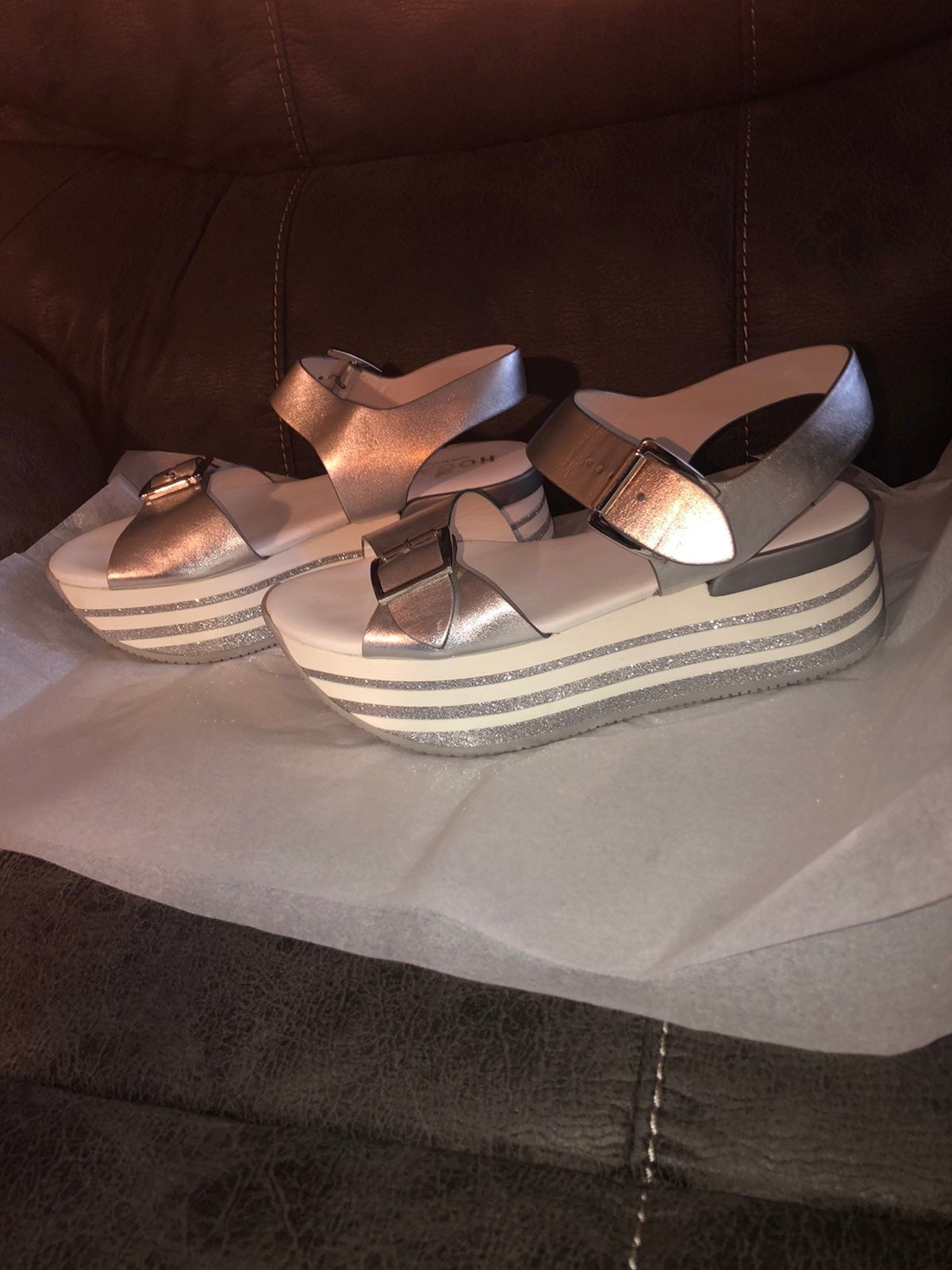Hogan Maxi H222 Sandals Silver Leather