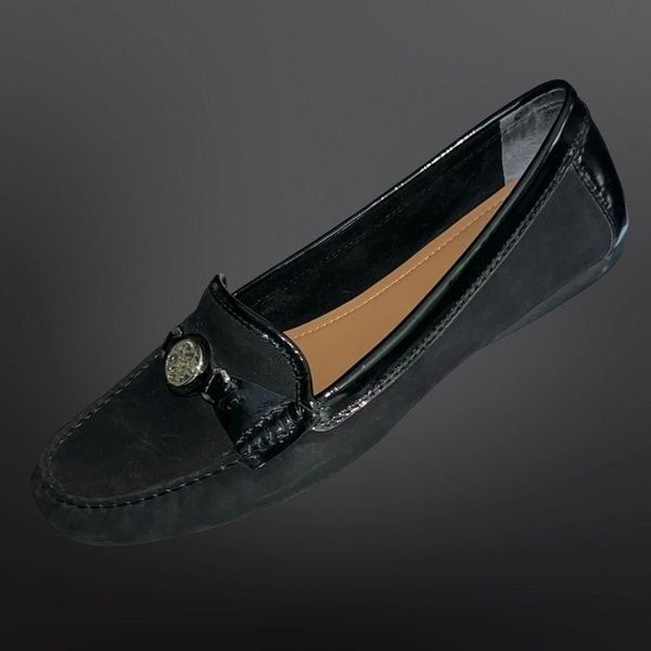Coach Black Fonda Black Suede and Patent Leather Loafers Flats Size 11