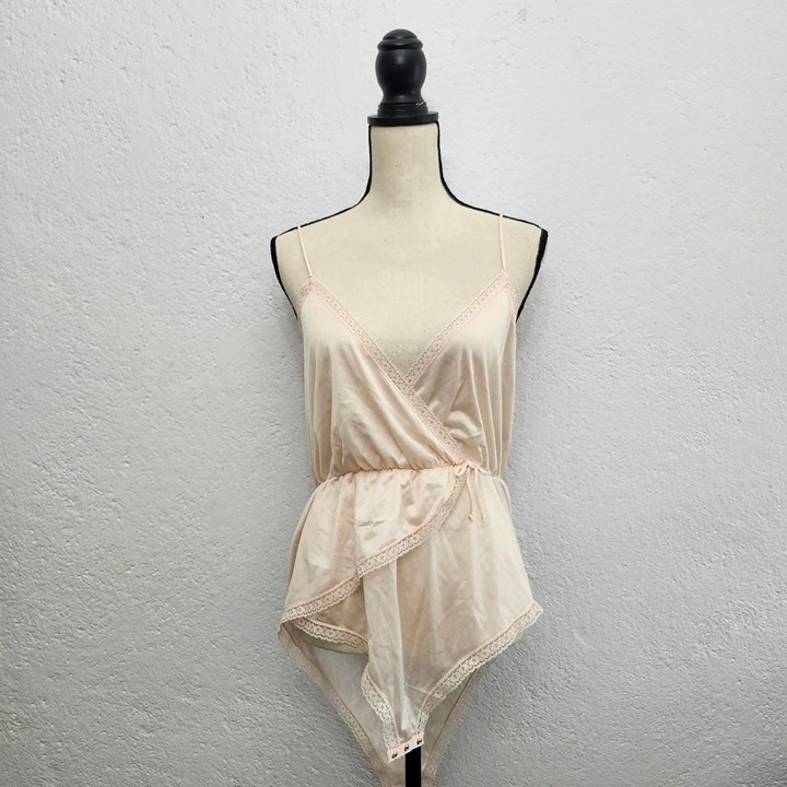 vintage pink lace v neck babydoll romper