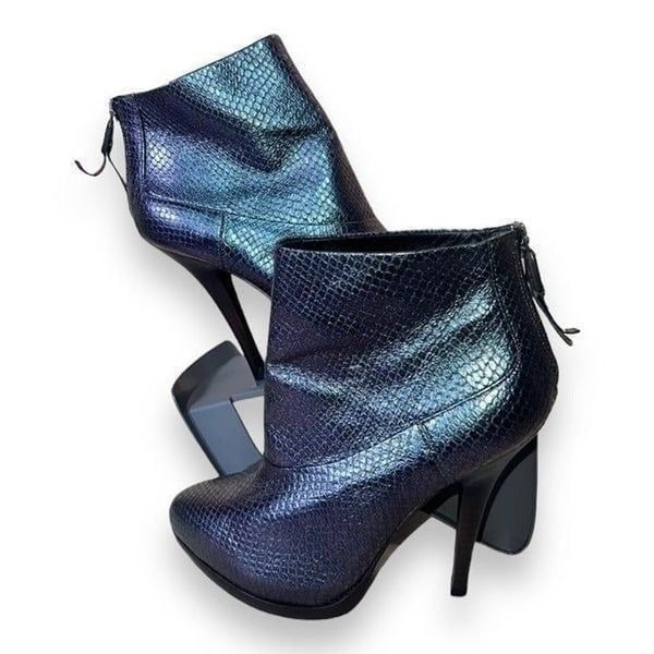 AllSaints Spitelfield Black Iridescent Snakeskin Emboss Leather Booties Women 8