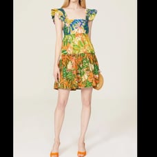 Farm Rio Women Caipirinha Mini Dress Size M Boho Floral Cotton Tiered Colorful