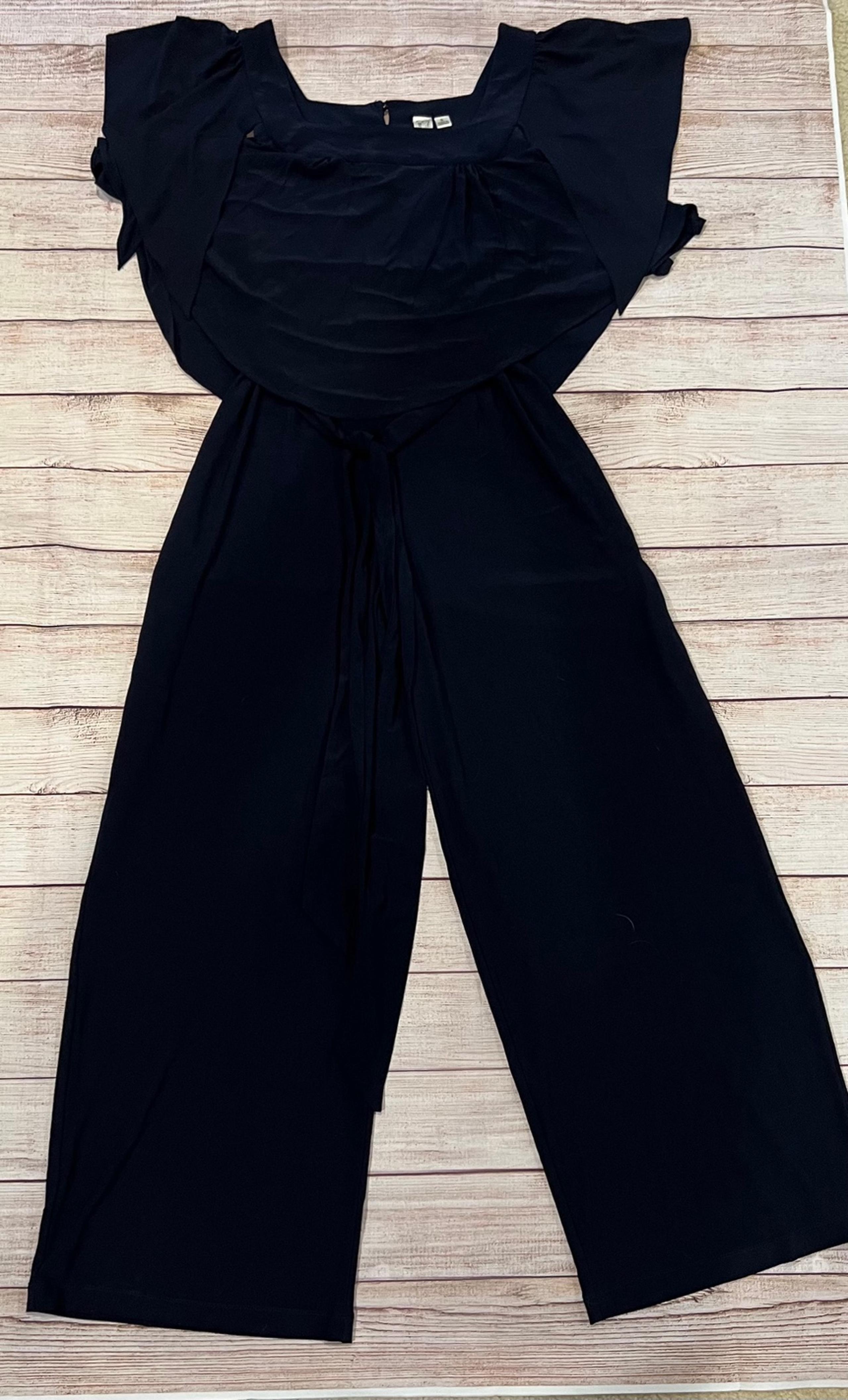 Emma & Michele Womens Solid navy Pants Jumpsuit Flutter Sleeves Size Small.