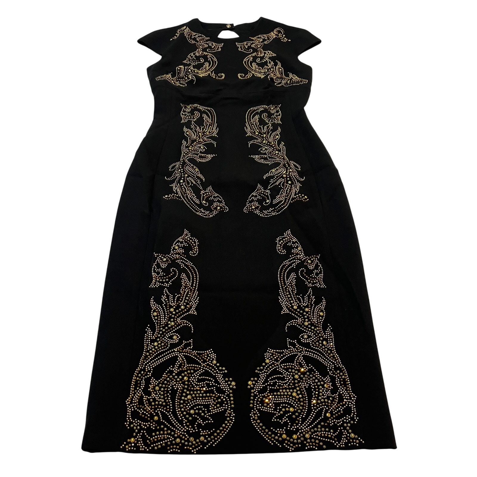 7-66 VERSACE Collection Women's Dress Midi Embellished Black/Gold Size 40/ M