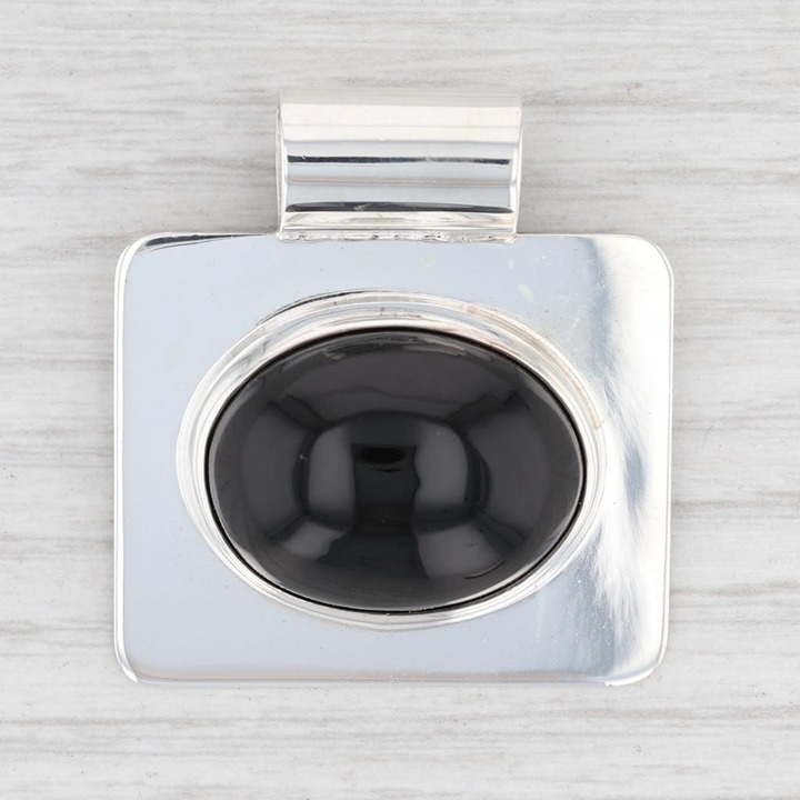 New Black Obsidian Lava Glass Pendant 925 Sterling Silver