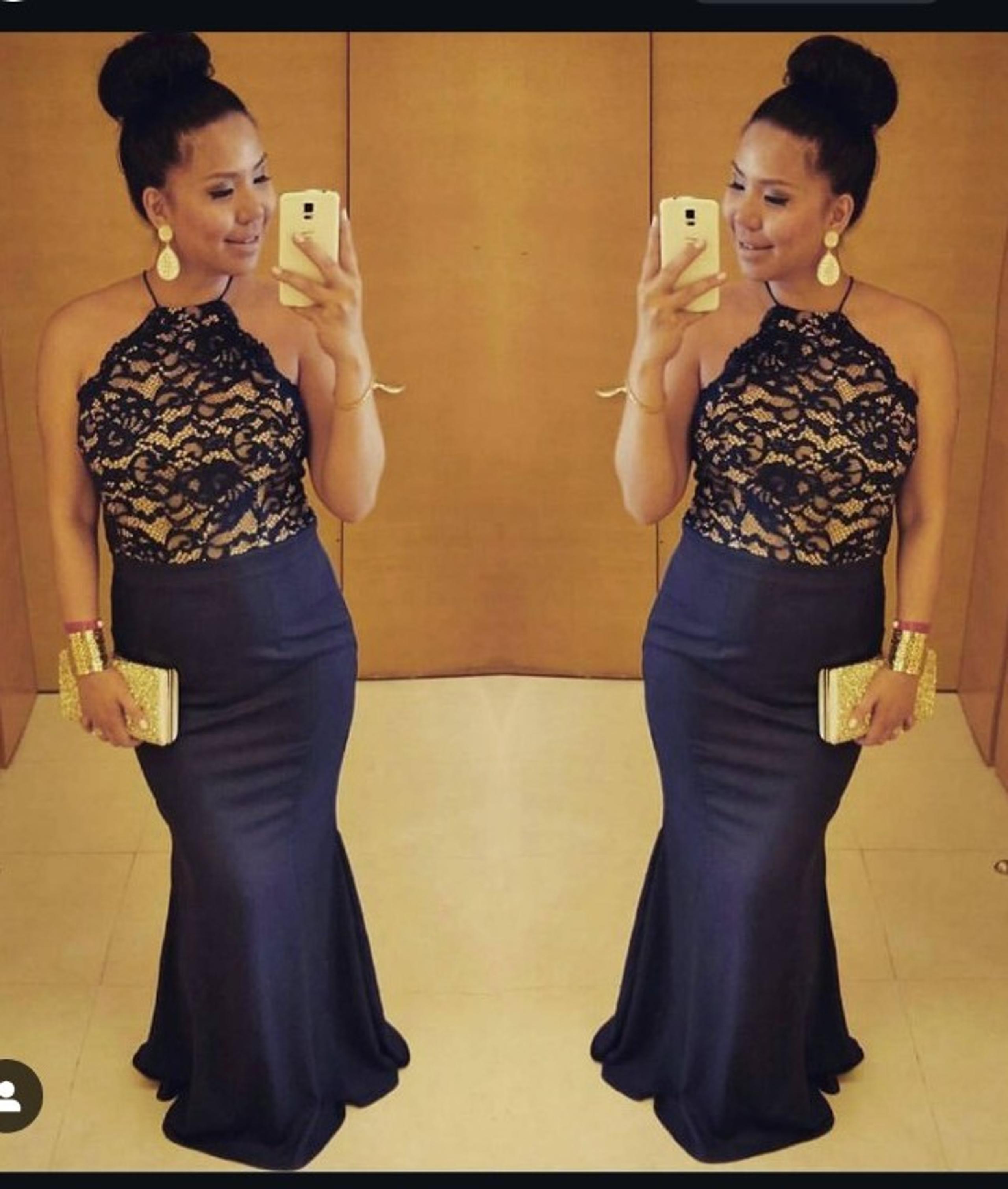 Sexy navy lace gown