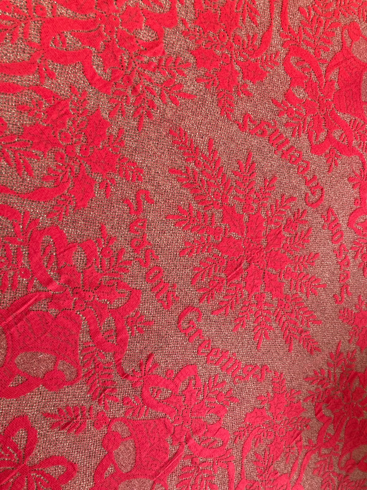 Vintage Christmas Motif Extravagant Large Lace Tablecloth 90x68
