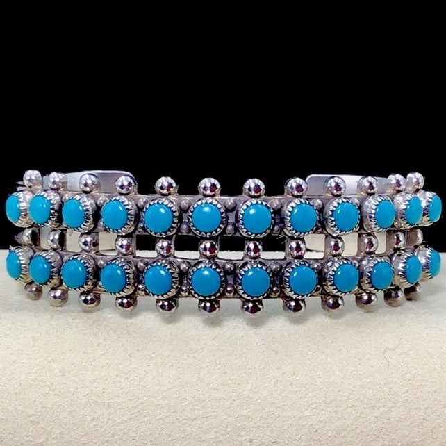 Sterling Silver Snake Eyes Turquoise Cuff Bracelet Bell Trading 24 Gms 6.25”